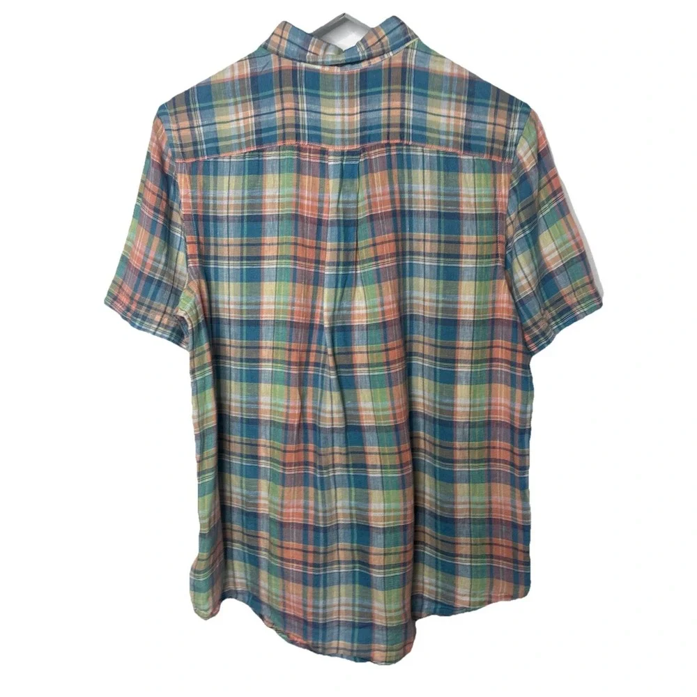 Ralph Lauren Shirt Youth XL 18- 20 Plaid 100% Linen Madras Short Sleeve Button